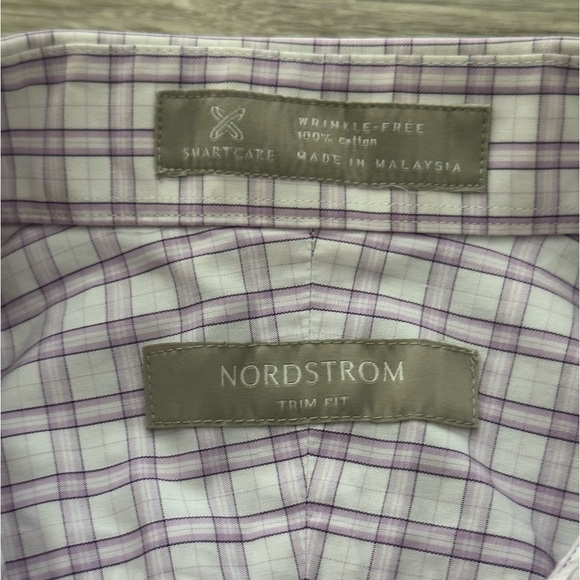 π NORDSTROM Men's Shop Non-Iron Dress Shirt - Purple Plaid (Size 16 Trim Fit)π - Picture 8 of 12